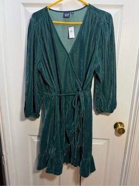 GAP Teal Green Velvet Wrap Mini Dress